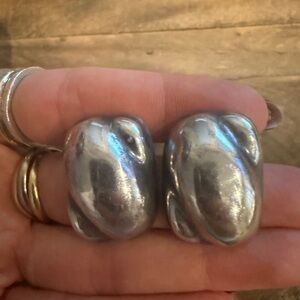 Vintage Taxco Sterling Silver Postback Pierced Chunky Earrings
